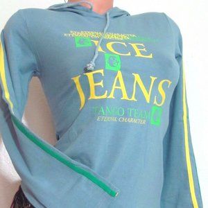 Blue Casual Long Sleeve Hooded Sweatshirt Blouse top Sz S